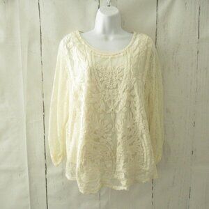 Style & Co Top M Medium Cream Lace 3/4 Sleeve Boho Peasant